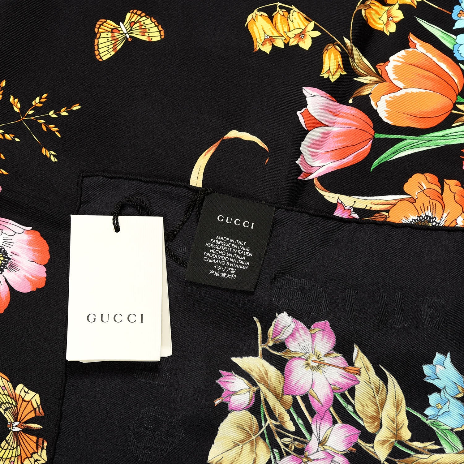 Gucci Silk Floral Amore Square Scarf Black 3 of 3