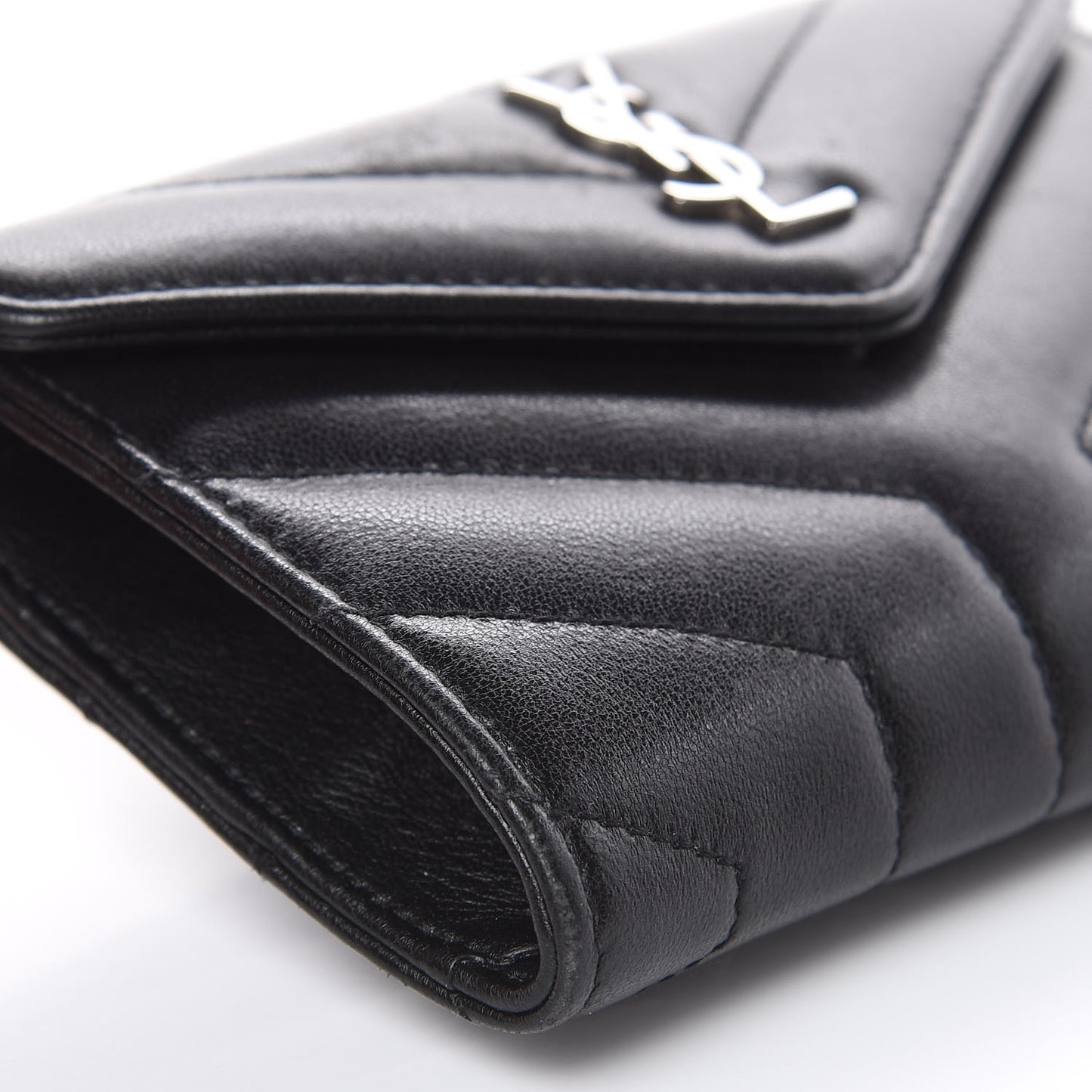 Lambskin Y Quilted Monogram Small Loulou Envelope Wallet Black