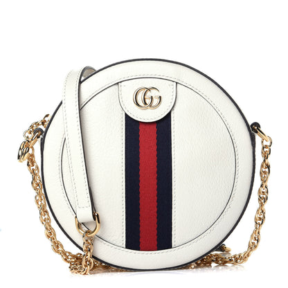Gucci Textured Calfskin Web Mini Ophidia Round Shoulder Bag Mystic White 1 of 9