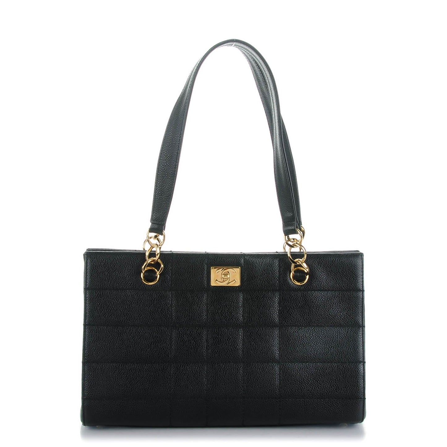 Caviar Square Stitched Shoulder Bag Black