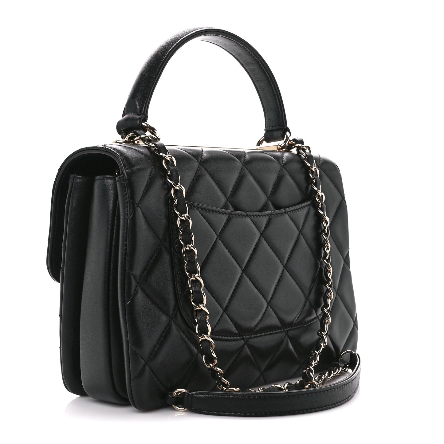 Lambskin Quilted Small Trendy CC Dual Handle Flap Bag Black