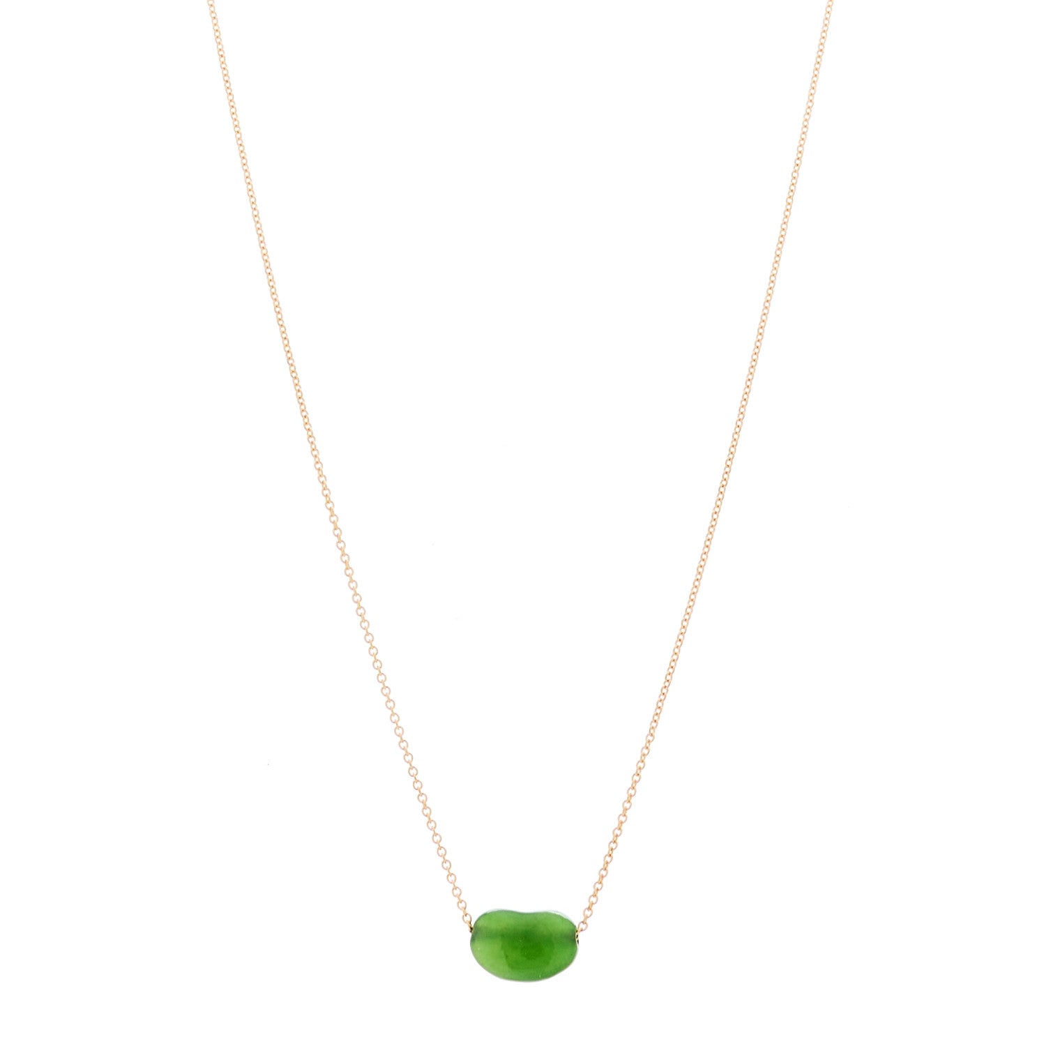 Tiffany 18K Yellow Gold Green Jade 9mm Elsa Peretti Bean Pendant Necklace 1 of 6