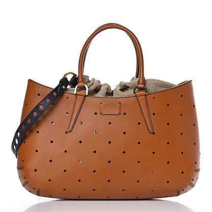 Fendi Calfskin Linen Perforated Medium B Fab Tote Miel Grezzo 4 of 16