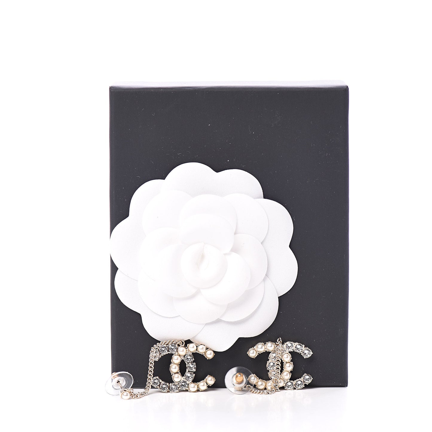 Crystal Pearl CC Drop Earrings Gold
