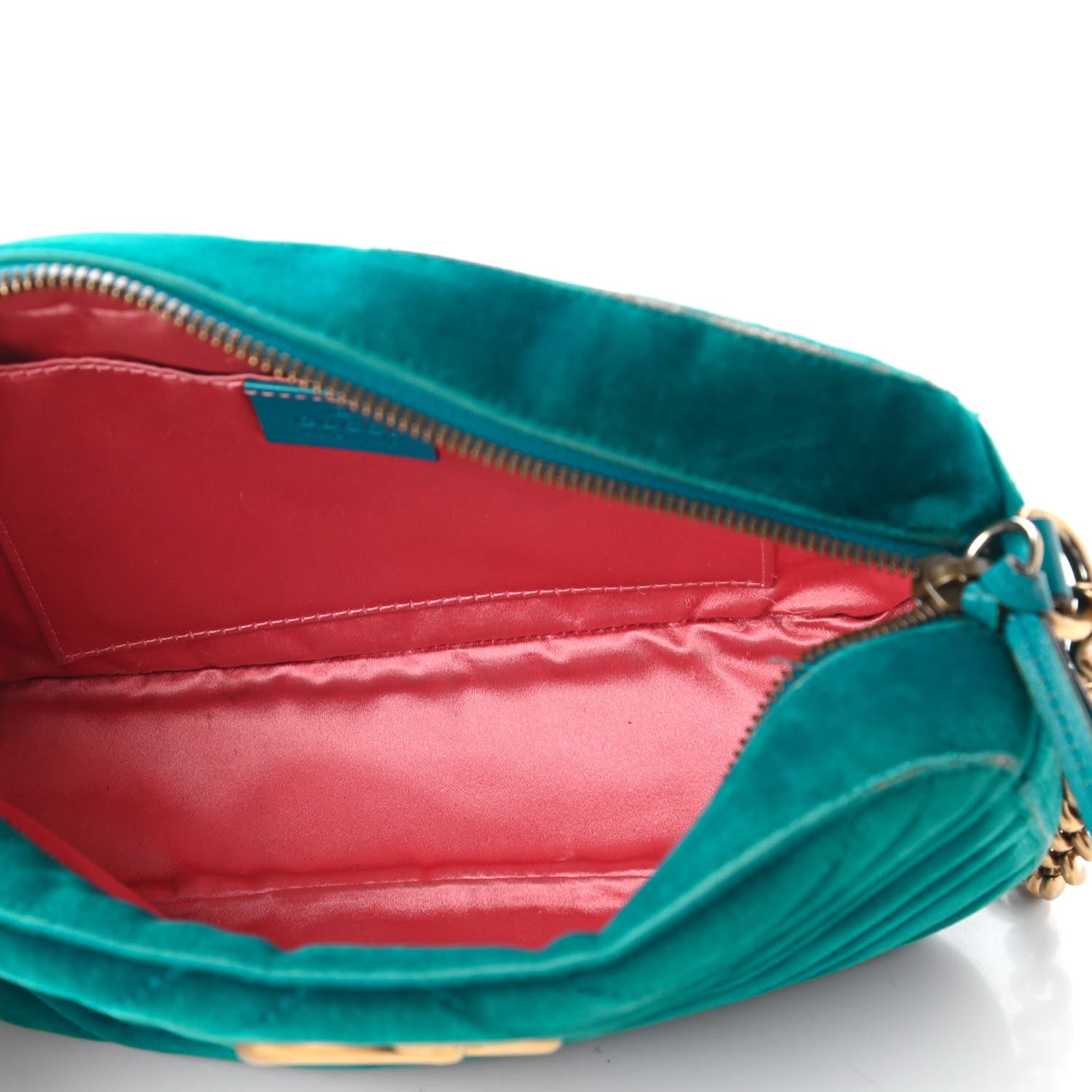 Gucci Velvet Matelasse Small GG Marmont Chain Shoulder Bag Pavone Cyan 5 of 11
