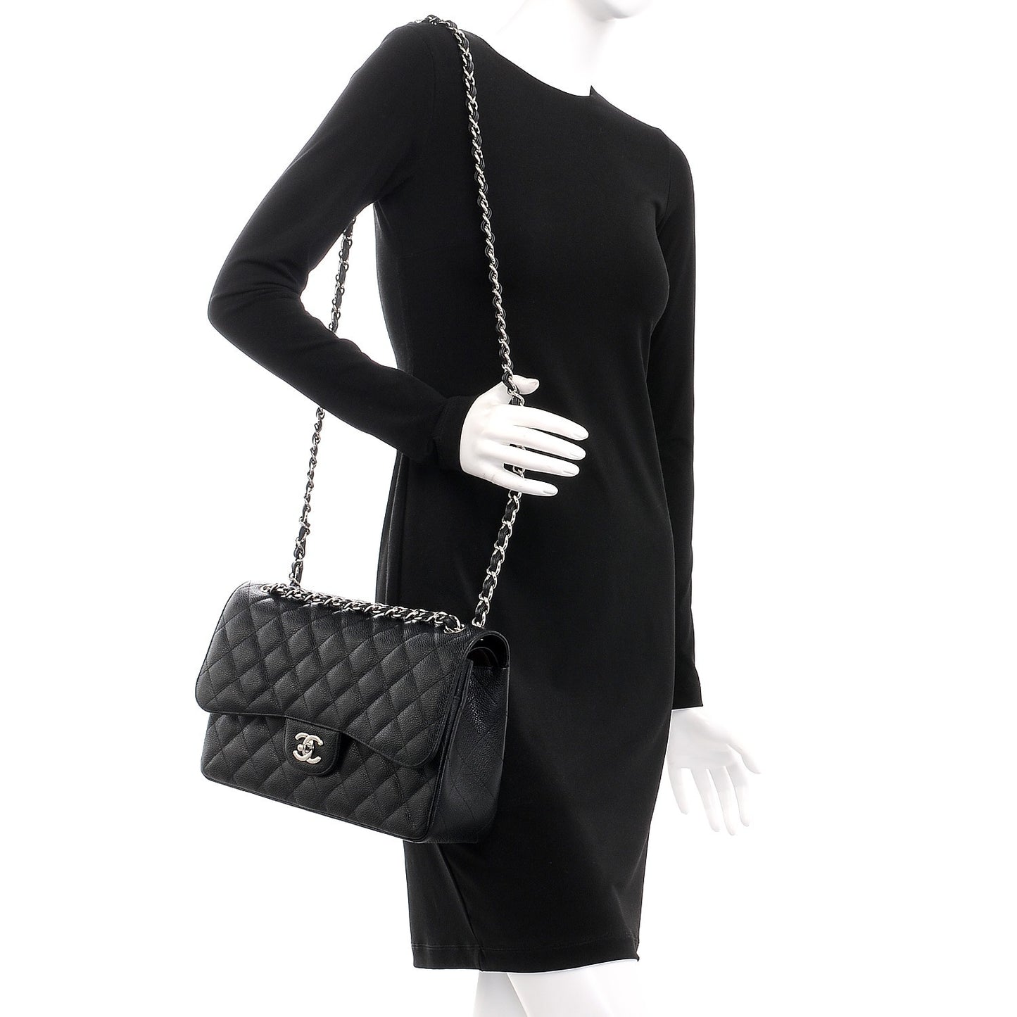 Caviar Quilted Jumbo Double Flap Black