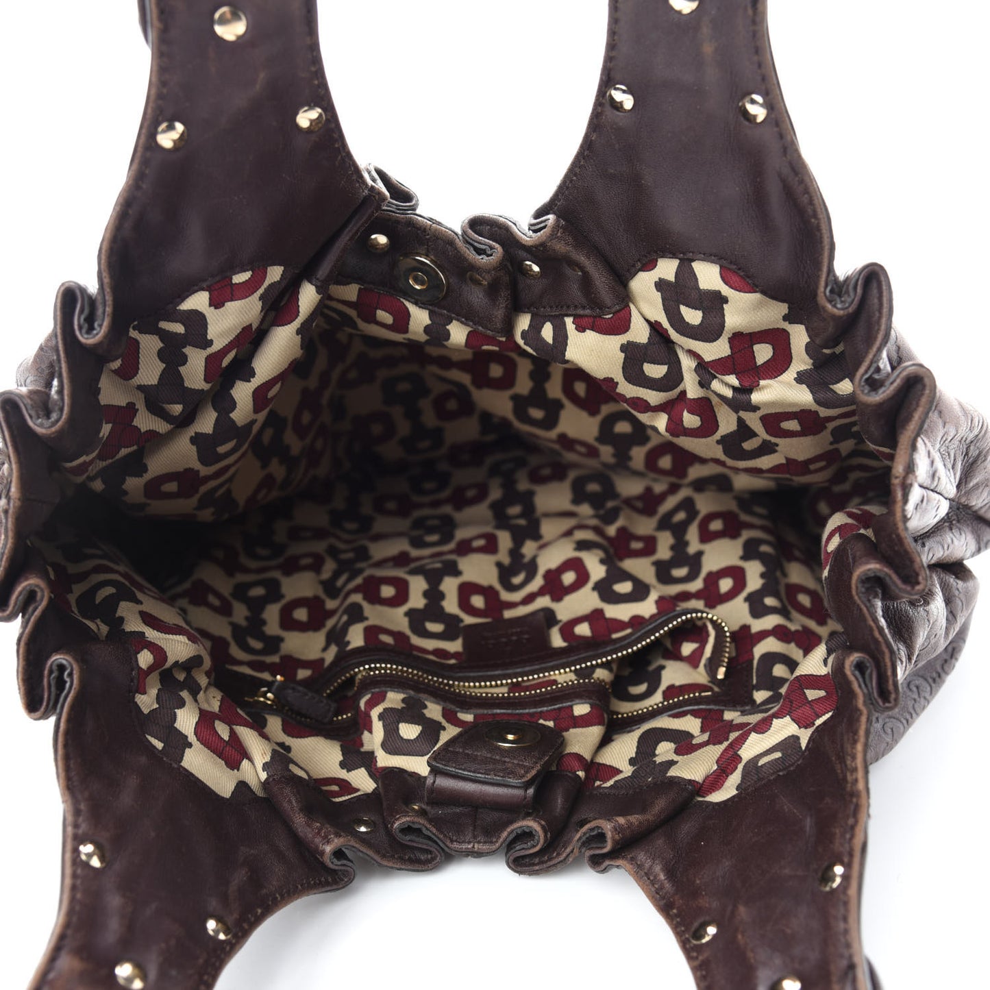 Guccissima Studded Pelham Shoulder Bag Dark Brown