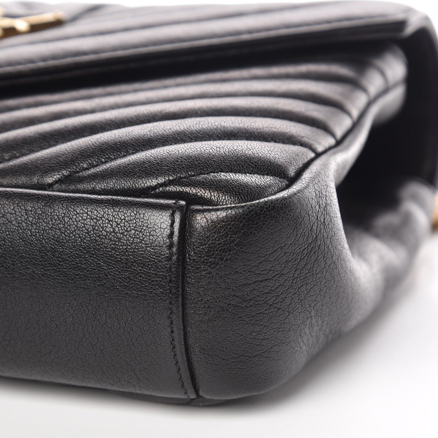 Sheepskin Matelasse Chevron Monogram Medium College Bag Black