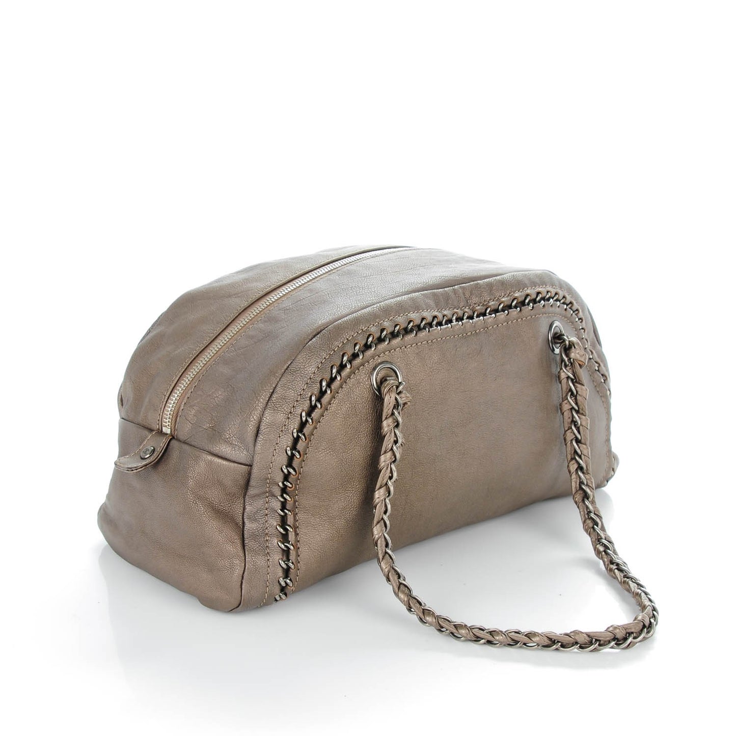 Metallic Goatskin Medium Luxe Ligne Bowler Dark Silver
