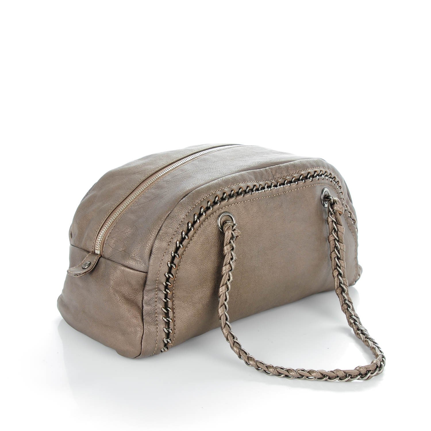Chanel Metallic Goatskin Medium Luxe Ligne Bowler Dark Silver 3 of 7