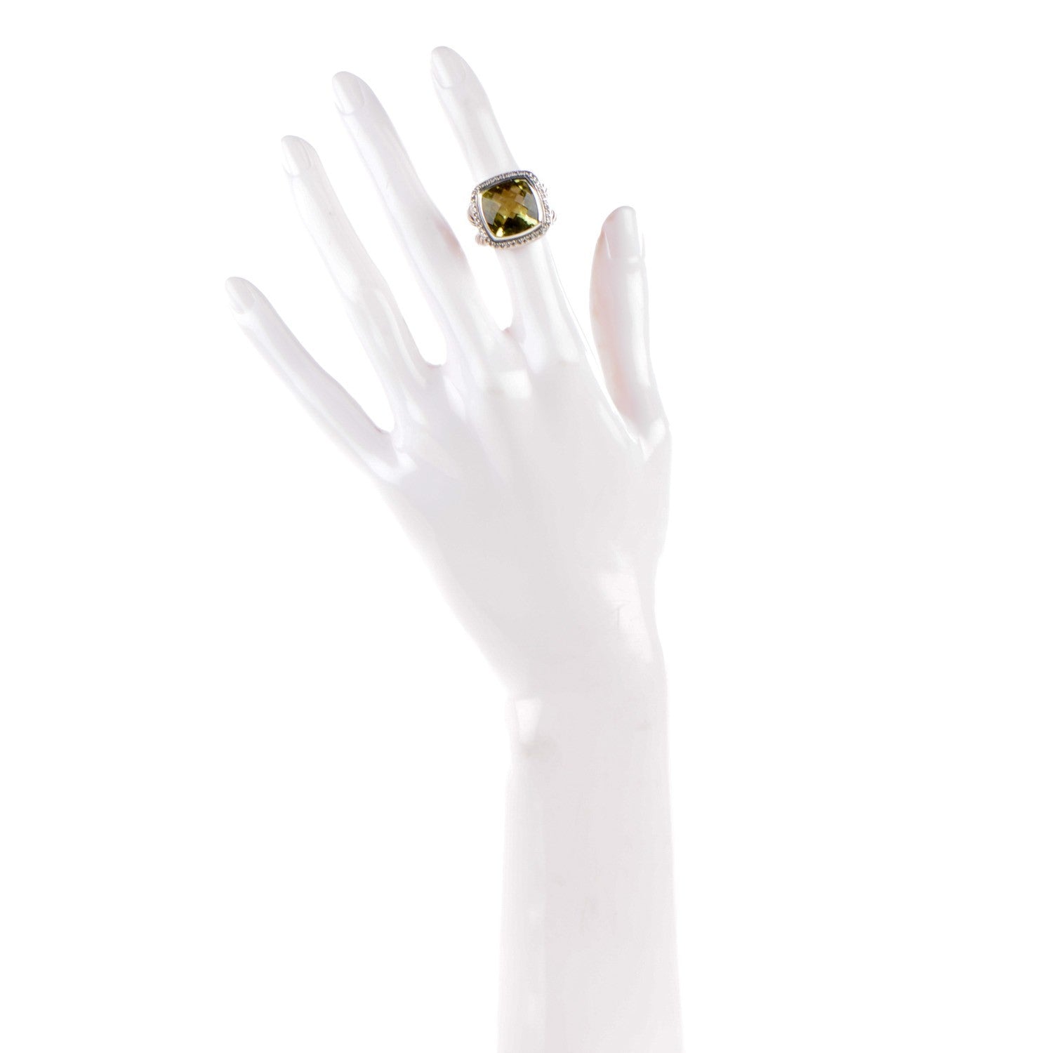 David Yurman Sterling Silver 18K White Gold Diamond Lemon Quartz 14mm Albion Ring 47 4 5 of 6
