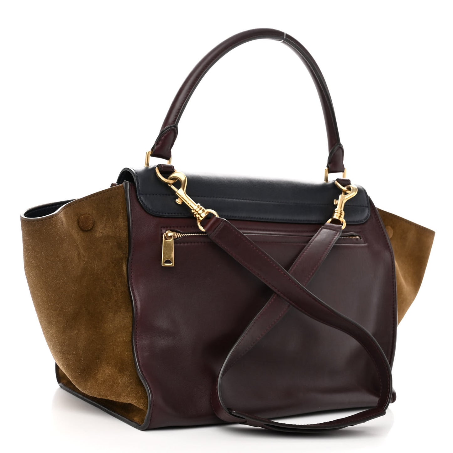 Calfskin Suede Tri-Color Medium Trapeze Burgundy