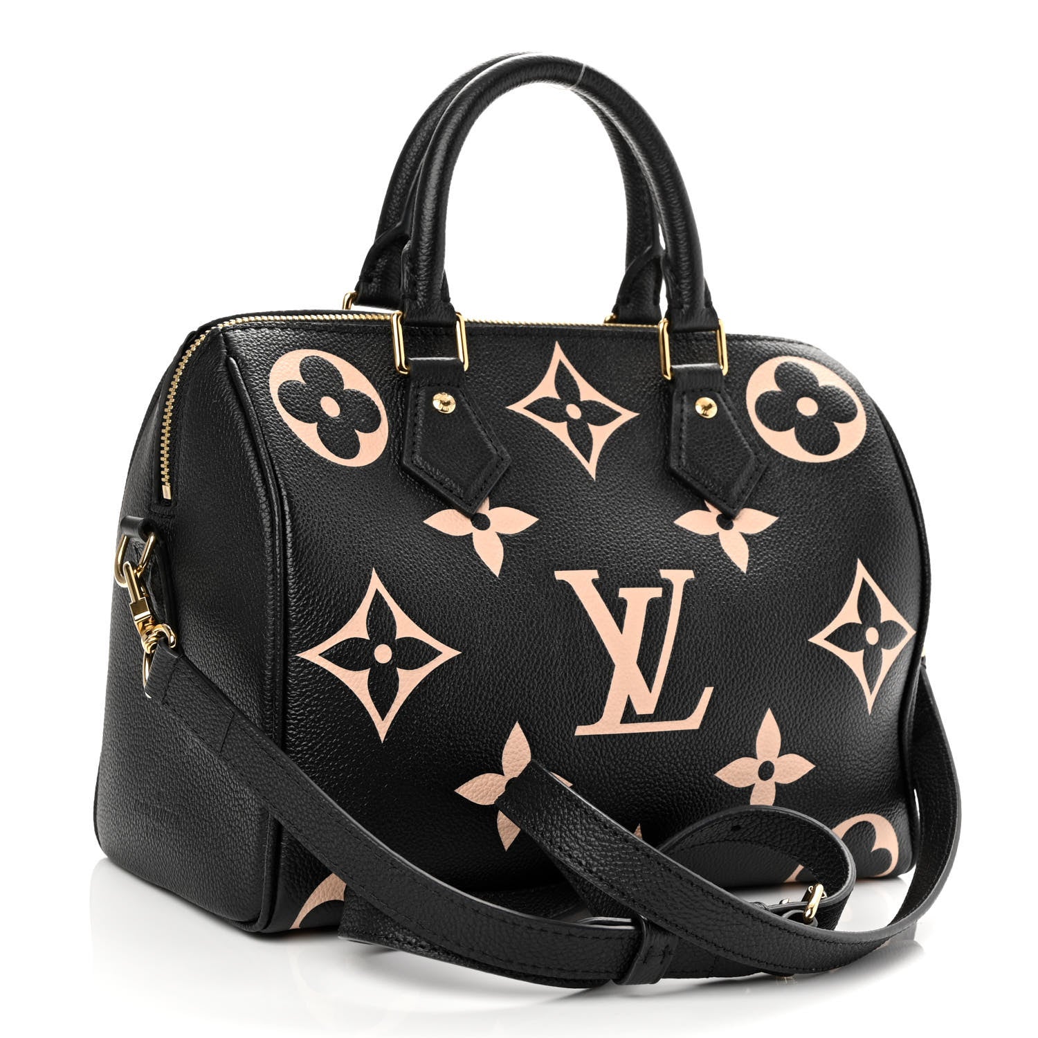 Louis Vuitton Empreinte Monogram Giant Speedy Bandouliere 25 Black Beige 3 of 11