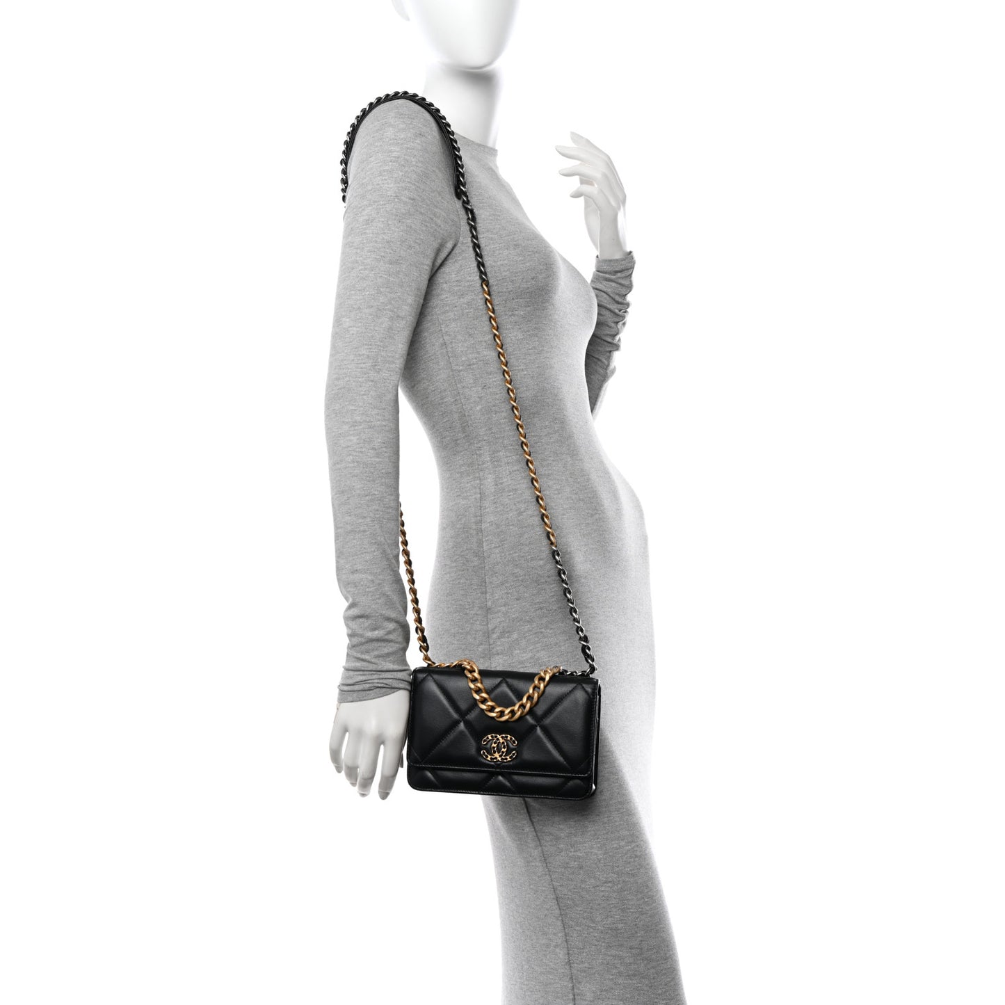 Lambskin Quilted Chanel 19 Wallet On Chain WOC Black