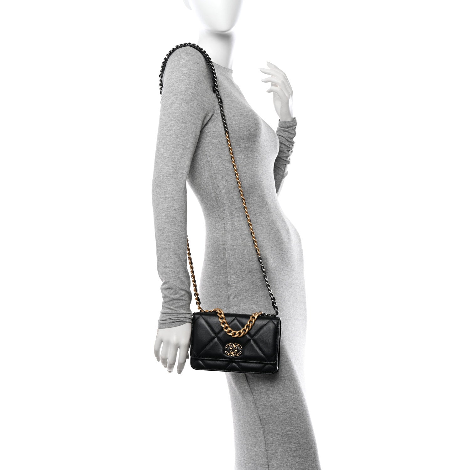 Chanel Lambskin Quilted Chanel 19 Wallet On Chain WOC Black 2 of 13