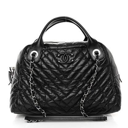 Chanel Aged Calfskin Chevron Medium Soft Bowling Bag Black 1 of 9