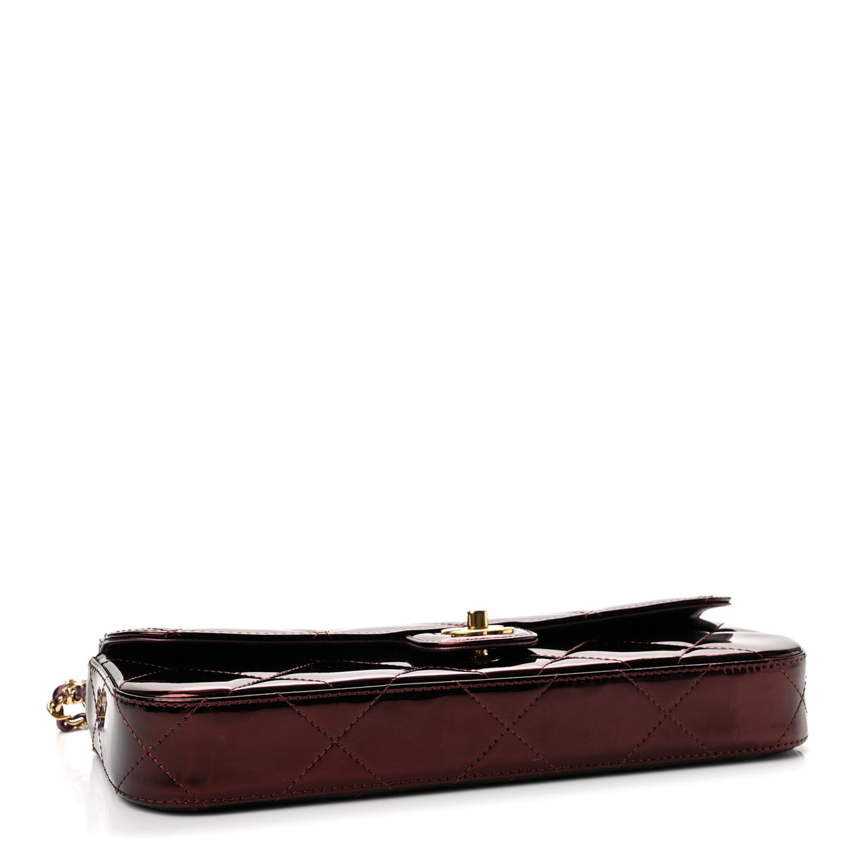 Metallic Mirror Calfskin Large Top Handle Clutch With Chain  Burgundy