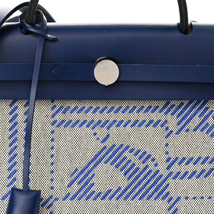 Hermes Vache Hunter Toile H Brides de Gala Herbag Zip Retourne 31 PM Bleu De France Ecru Black 8 of 11