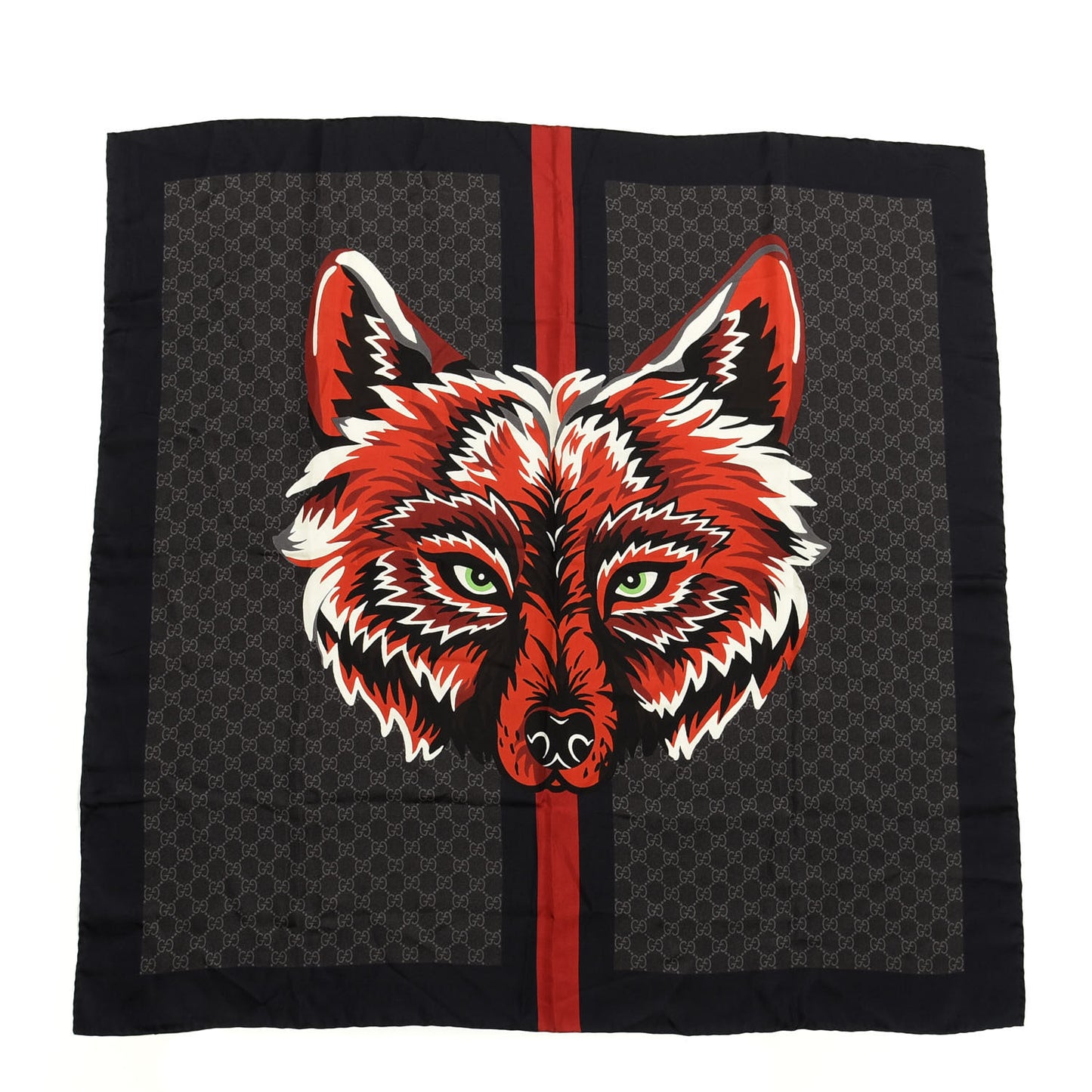 Silk GG Monogram Wolf GG Web Scarf Black Blue