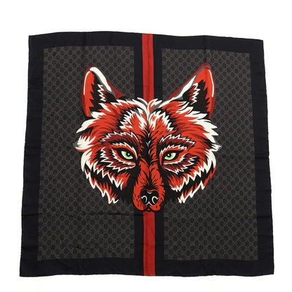 Gucci Silk GG Monogram Wolf GG Web Scarf Black Blue 1 of 4