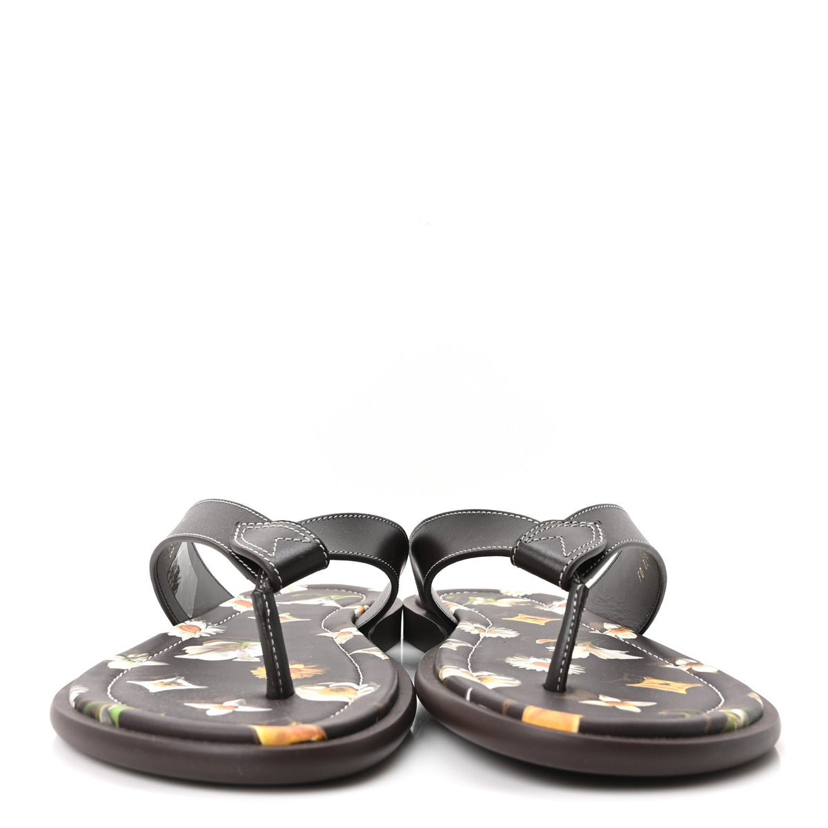 Louis Vuitton Supple Calfskin Blooming Monogram Mens LV Sunset Thong Sandals 8 Marron 3 of 10