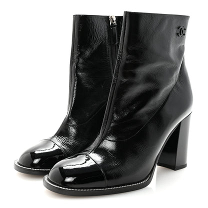 Chanel Shiny Calfskin Patent Cap Toe CC Short Boots 38.5 Black 8 of 20