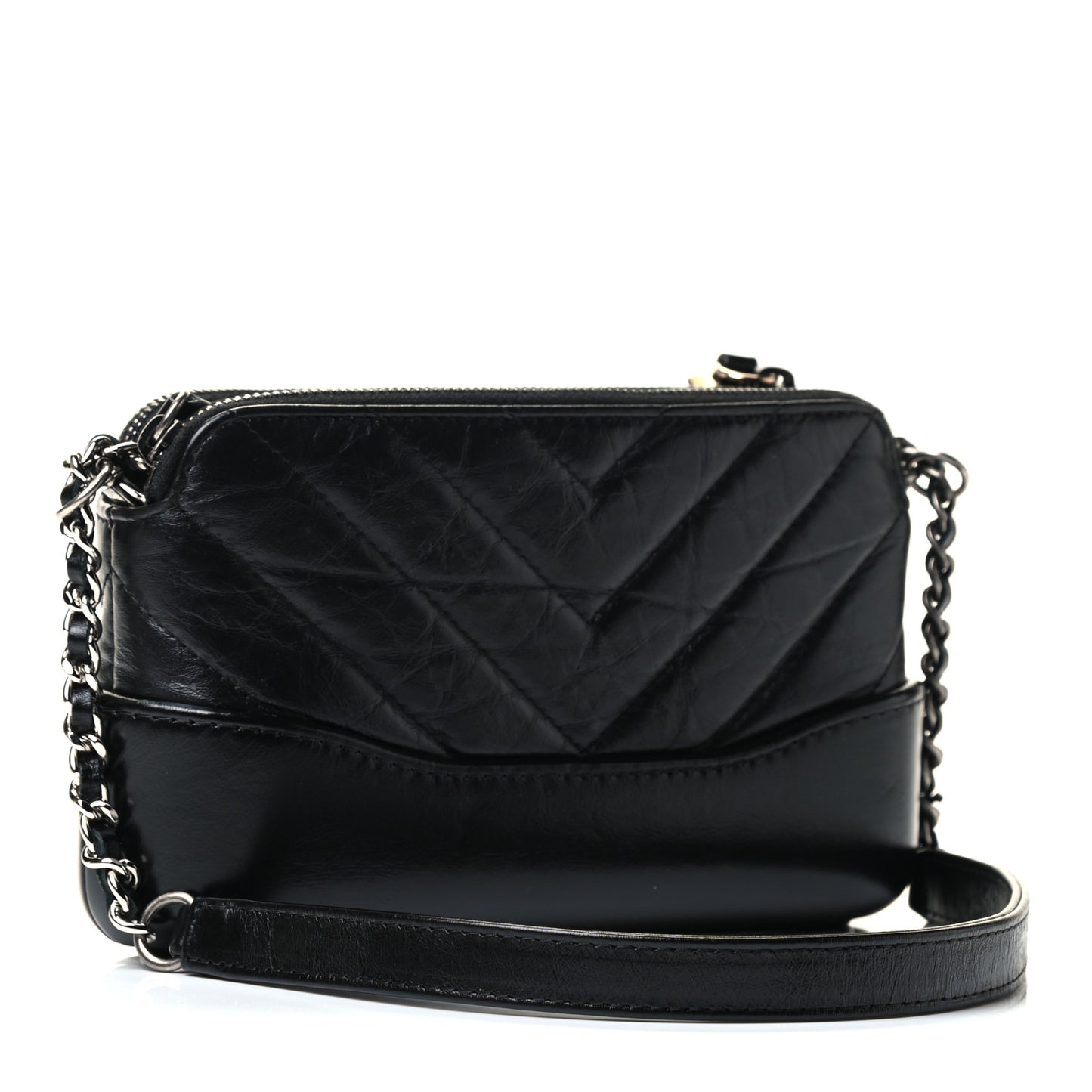 Aged Calfskin Chevron Quilted Small Gabrielle Clutch With Chain Black