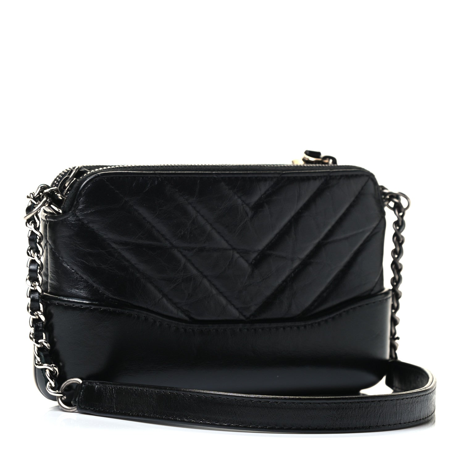 Chanel Aged Calfskin Chevron Quilted Small Gabrielle Clutch With Chain Black 2 of 4