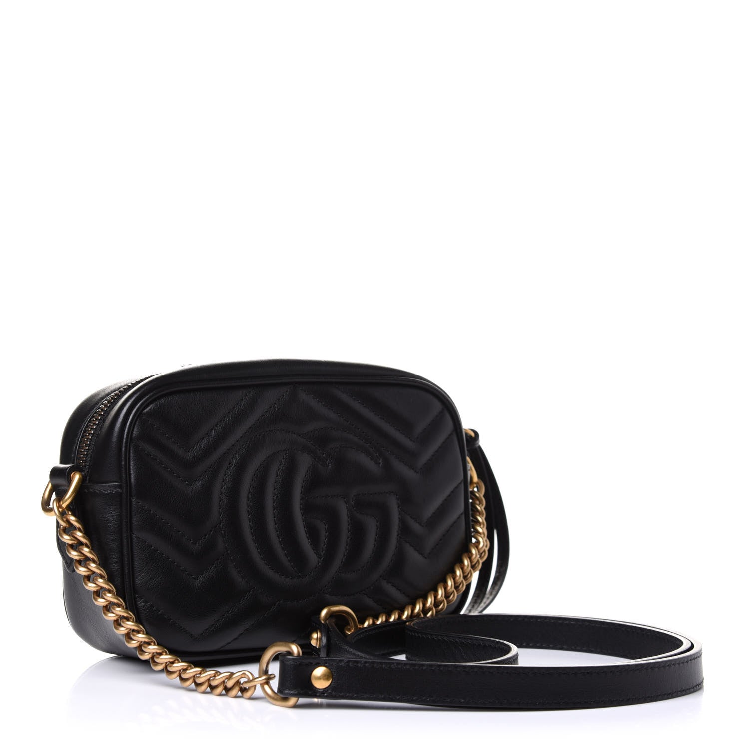Gucci Calfskin Matelasse Mini GG Marmont Chain Shoulder Bag Black 3 of 10