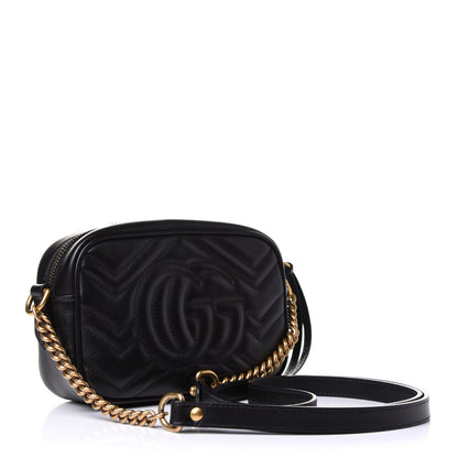 Gucci Calfskin Matelasse Mini GG Marmont Chain Shoulder Bag Black 3 of 10