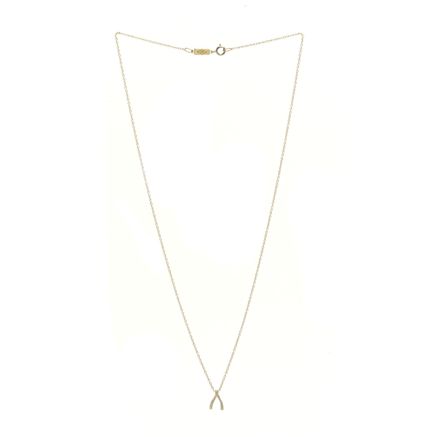 Jennifer Meyer 18K Yellow Gold Diamond Mini Wishbone Pendant Necklace 3 of 5