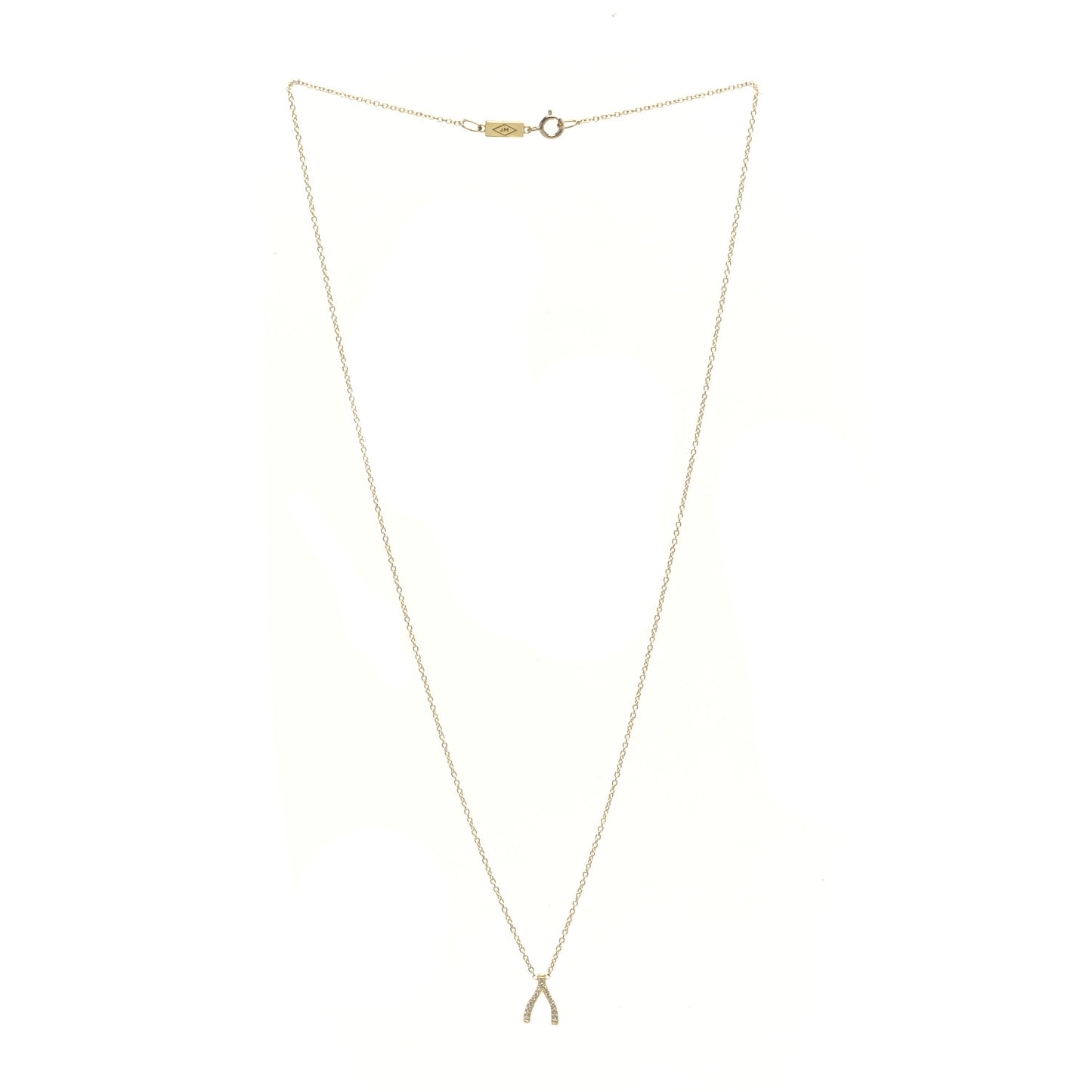 18K Yellow Gold Diamond Mini Wishbone Pendant Necklace