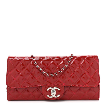 Chanel Patent Calfskin Quilted Brilliant East West Flap Clutch Red 1 of 16