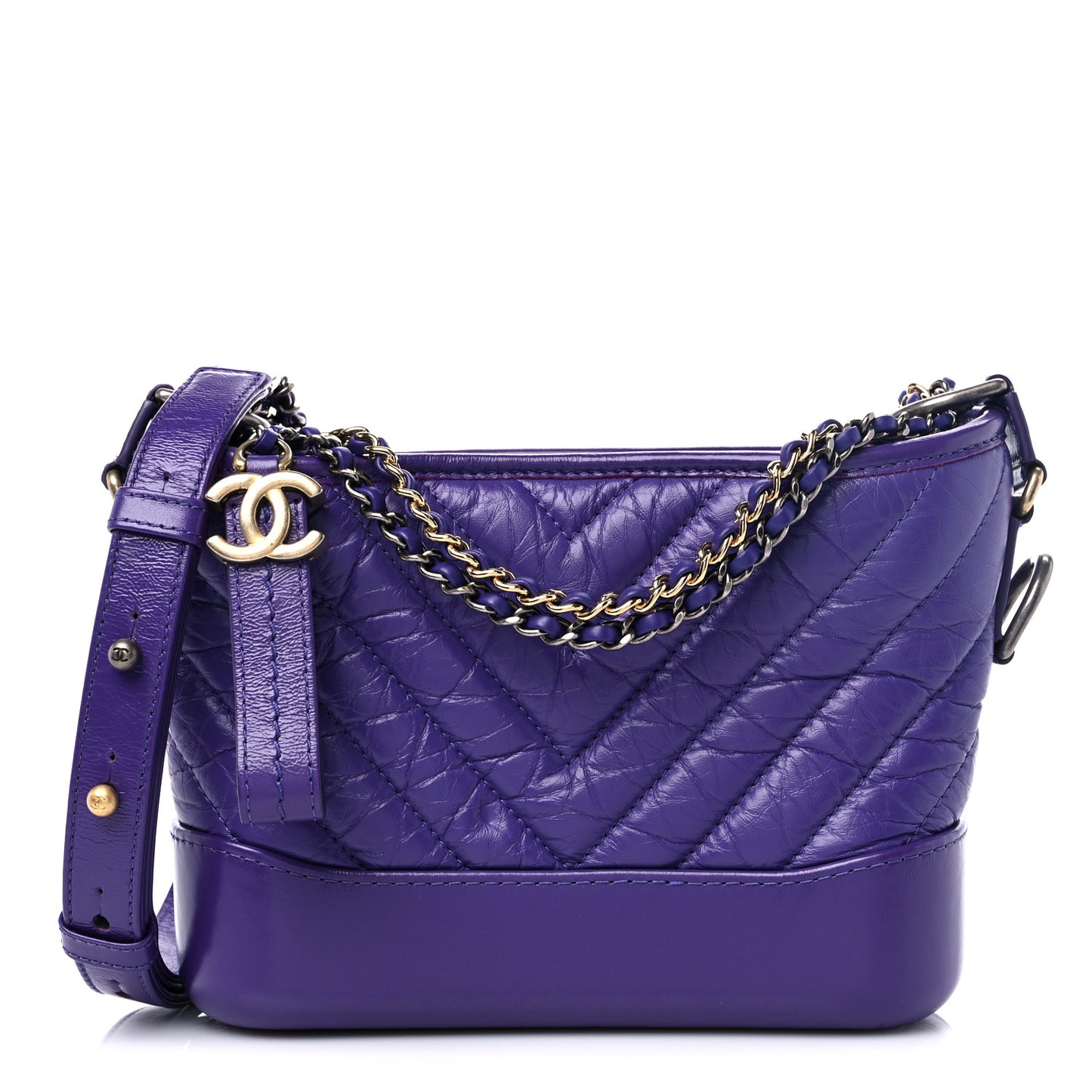 Aged Calfskin Chevron Quilted Small Gabrielle Hobo Purple