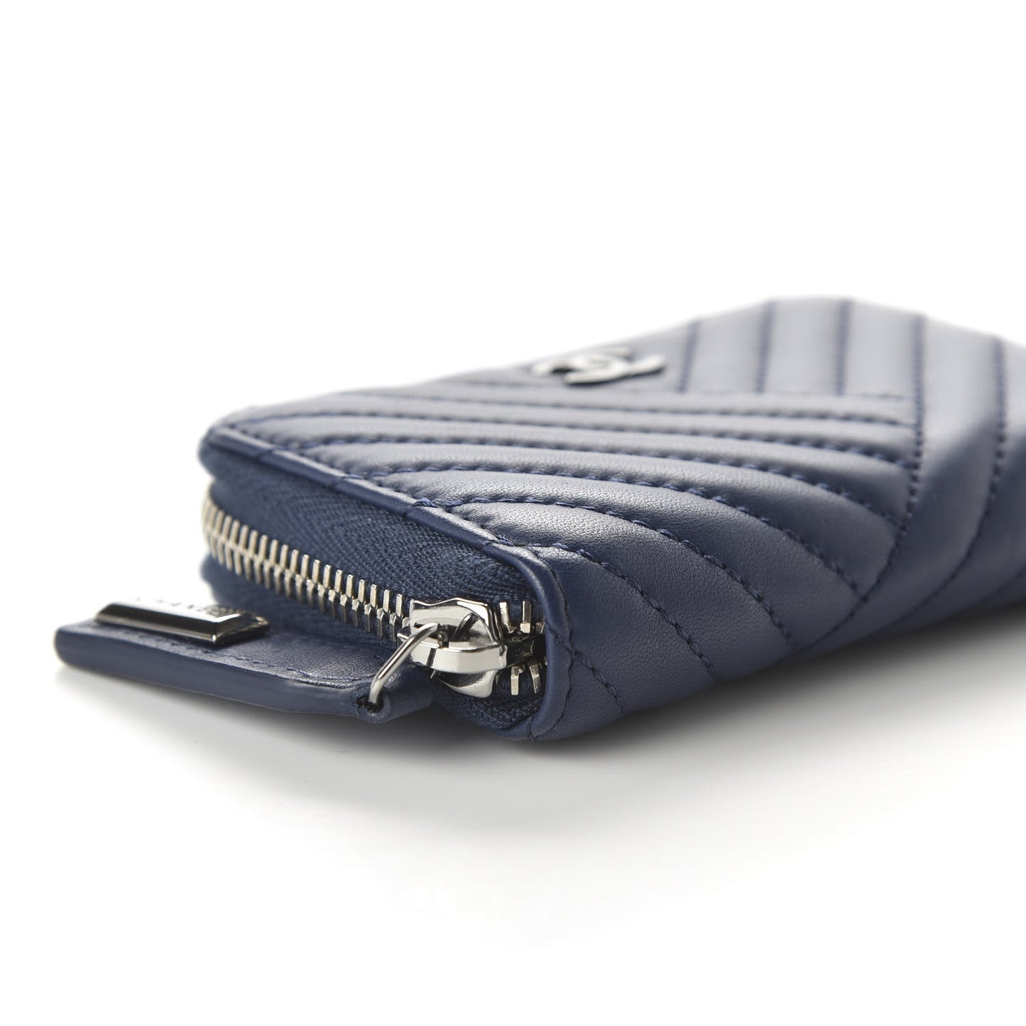 Lambskin Quilted CC Crossing Zip Around Coin Purse Navy