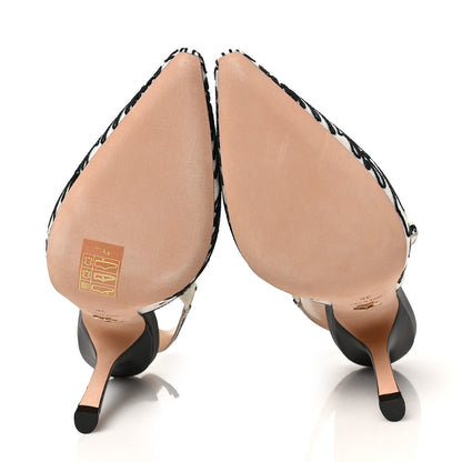 Christian Dior Canvas Embroidered Ornamental Cornely Ribbon J'Adior Slingback 100mm Pumps 36 Black White 5 of 7
