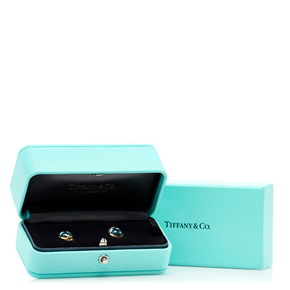 Tiffany 18K Yellow Gold Blue Topaz Paloma Picasso Olive Leaf Earrings 5 of 5