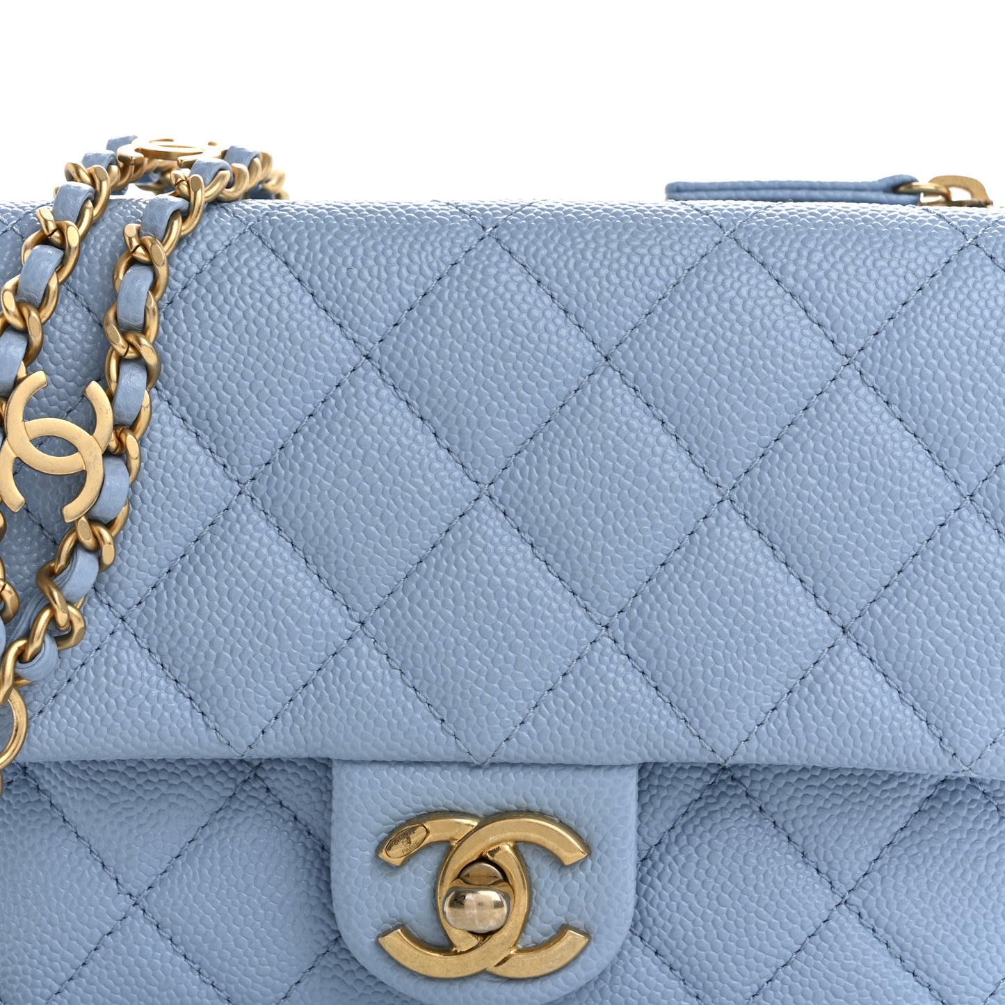 Shiny Caviar Pick Me Up Flap Belt Bag Light Blue