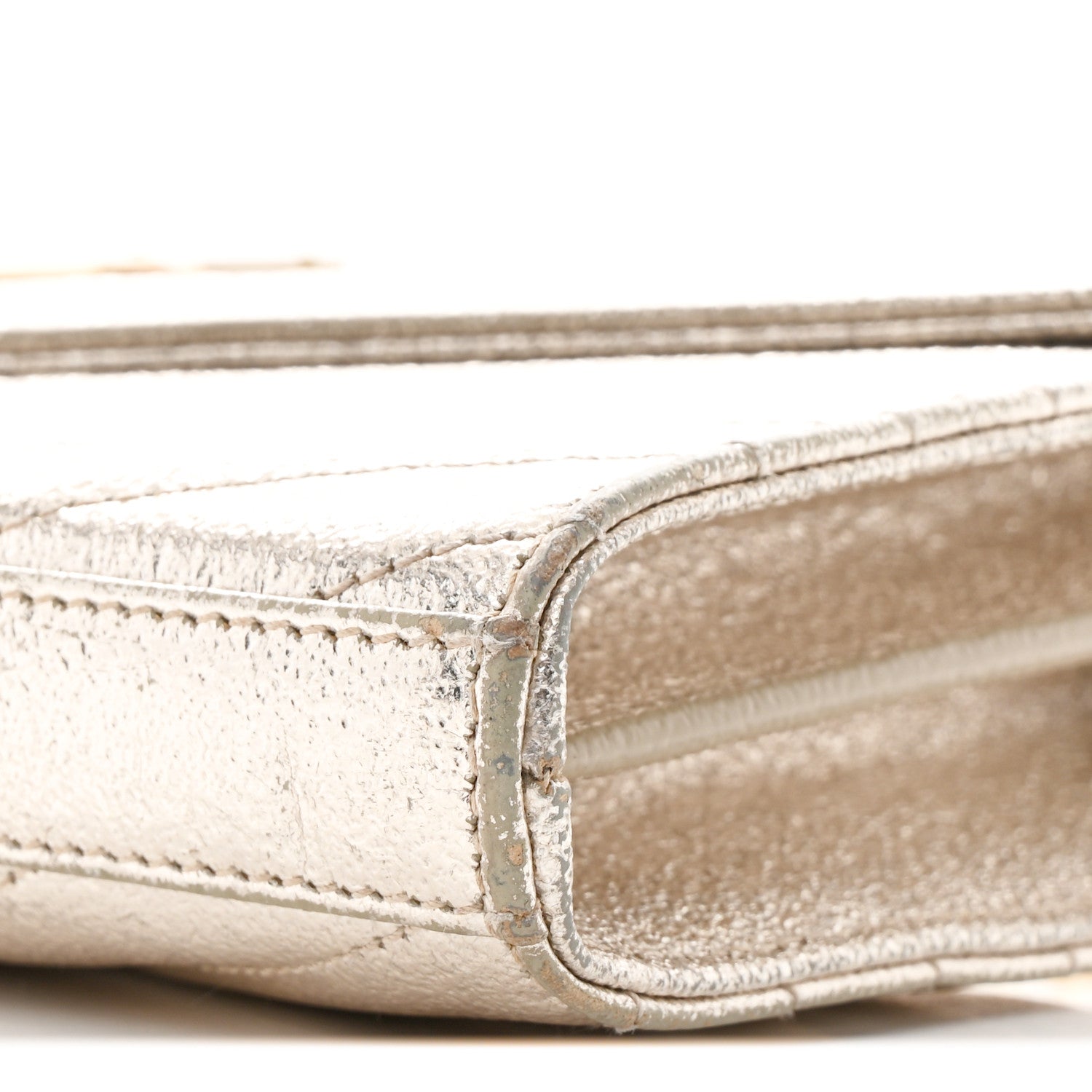 Saint Laurent Metallic Crackled Calfskin Matelasse Chevron Monogram Chain Wallet Gold 11 of 12