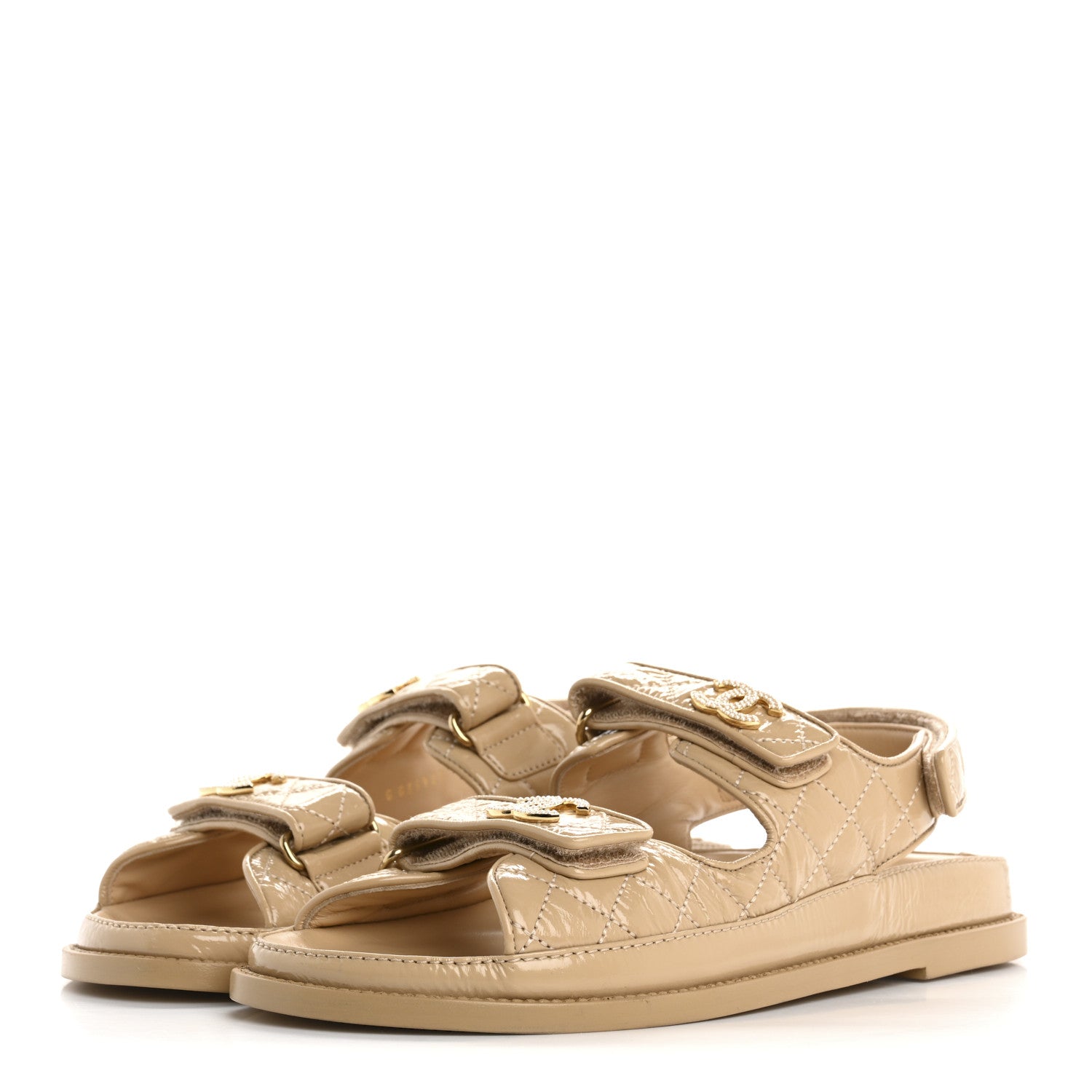 Chanel Crumpled Shiny Lambskin Velcro Dad Sandals 40 Beige 4 of 10