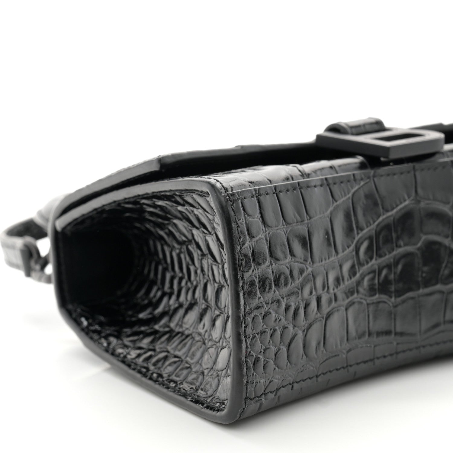 Balenciaga Shiny Calfskin Monochrome Crocodile Embossed Hourglass Top Handle Bag XS Black 9 of 10