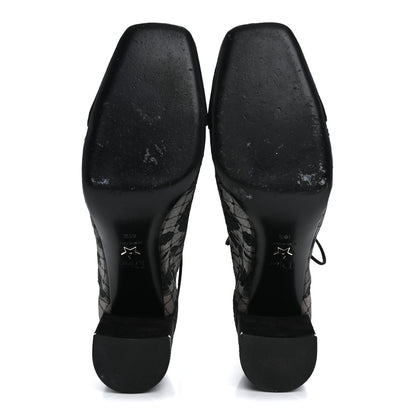 Christian Dior Suede Transparent Mesh Embroidered Roses Naughtily-D Heeled Lace Up Ankle Boots 40.5 Black 6 of 13