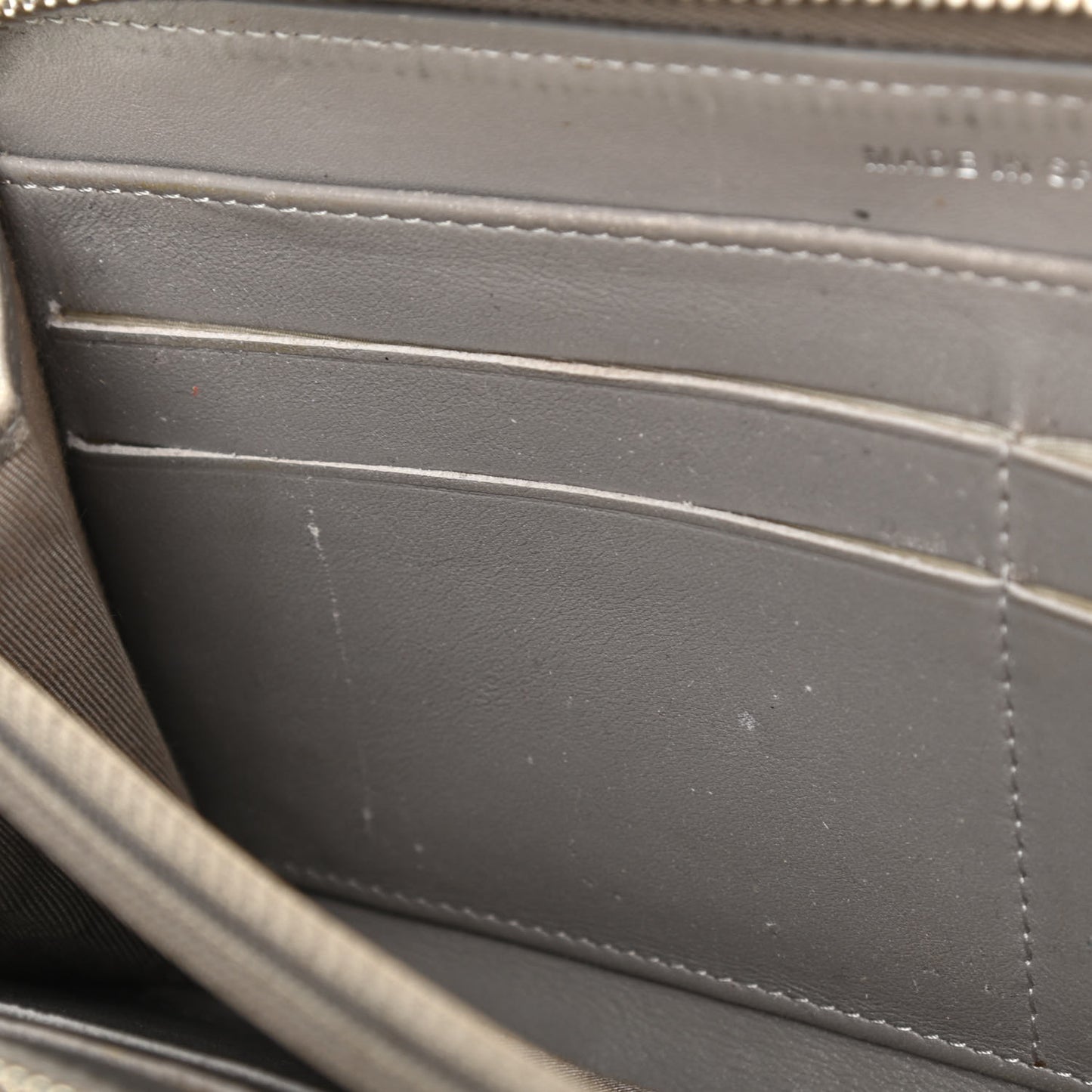 Striated Patent Zip Around Wallet Gold