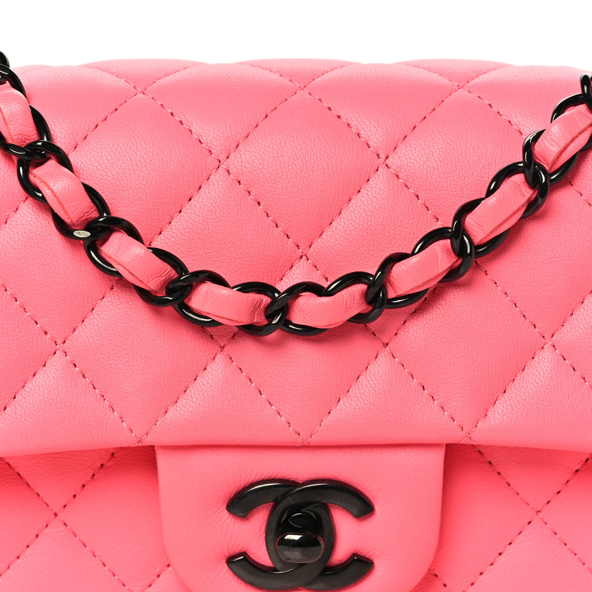 Lambskin Quilted Mini Rectangular Flap Coral Pink