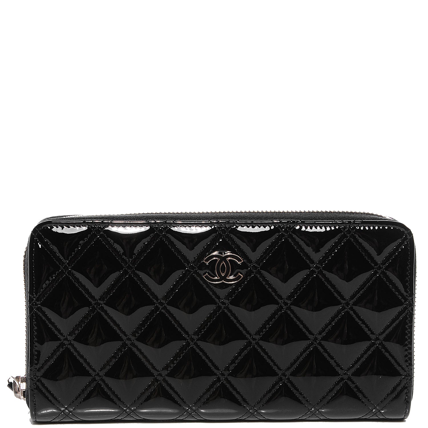 Chanel Patent Quilted Large Gusset Zip Around Wallet Black 1 of 9