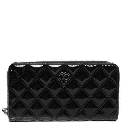 Chanel Patent Quilted Large Gusset Zip Around Wallet Black 1 of 9