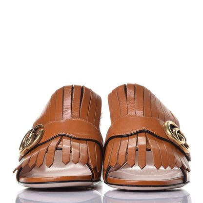 Gucci Malaga Kid GG Marmont Fringe 75mm Slide Sandals 39 Cognac 2 of 7