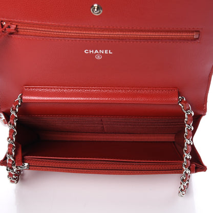 Chanel Caviar Chevron Quilted Wallet On Chain WOC Red 5 of 7