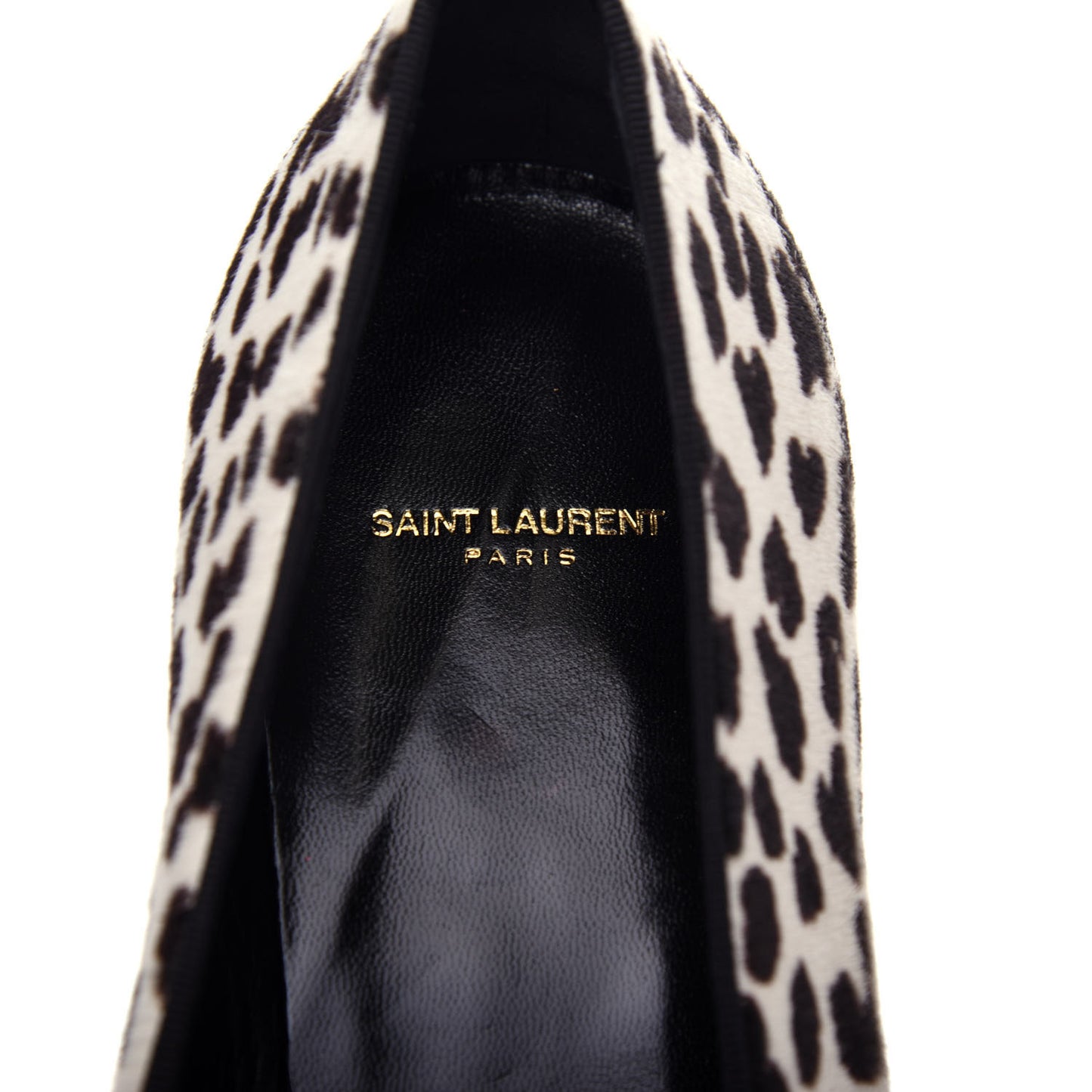 Calfskin Calf Hair Corda Snow Leopard Slipper 38 Black White