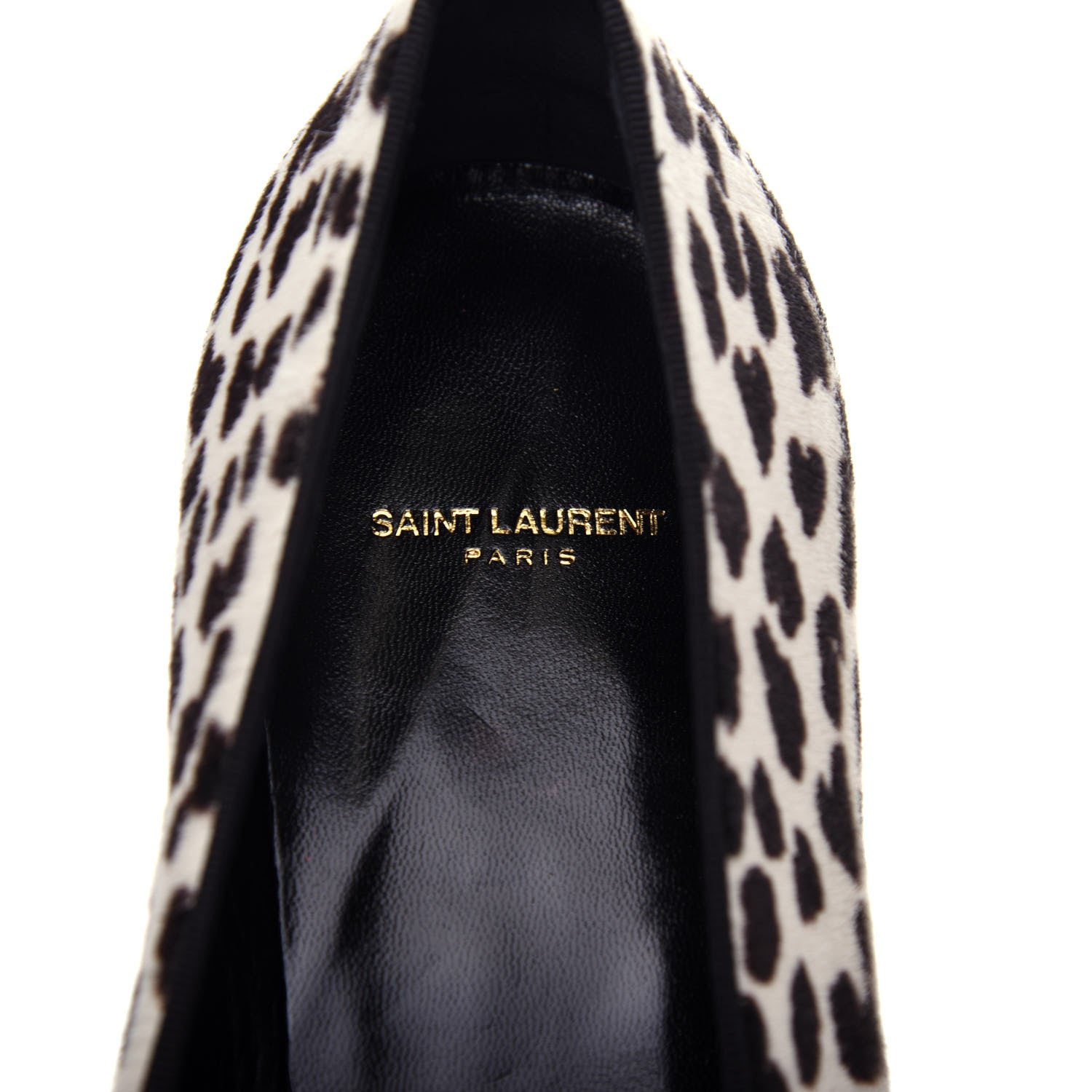 Saint Laurent Calfskin Calf Hair Corda Snow Leopard Slipper 38 Black White 8 of 11
